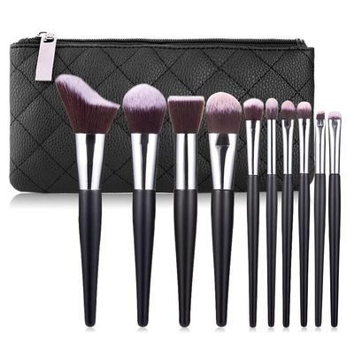 10PCS Wave Type Makeup Brush Set, Powder Powder Blusher Eye Shadow Brush, Multi-function Makeup Tools(Color:10PCS brush set+PU brush pack)