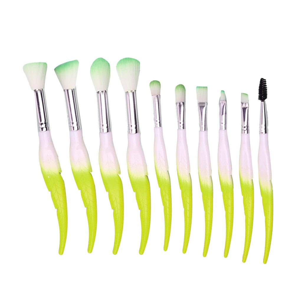 10 Pcs Makeup Brush Set Feather Makeup Brushes Eyeshadow Brush Eye Concealer Foundation Real Makeup Technique(Color:Green)