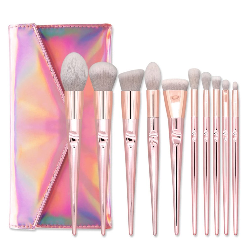 Brush 10 pc Metal Luster Handle Makeup Brushes with Storage Bag Powder Eyeshadow Foundation Brush Cosmetic Tools