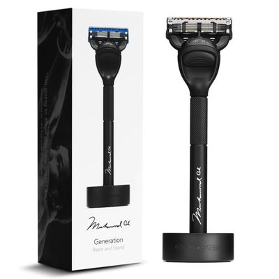 Bolin Webb Generation Razor and Stand in Black. Fitted with Gillette Fusion5 Blade. Luxury Razor for Men. (Black-Ali)