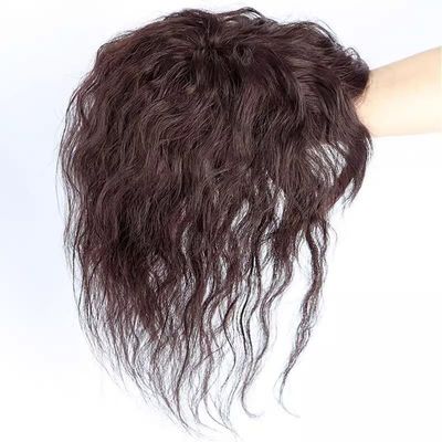 10inch Light Fluffy Long Curly with Bangs Synthetic Add Volume Cover White Hair for Woman 39g (Dark brown)