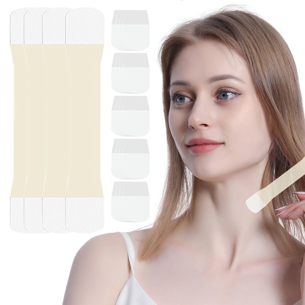 KUYYFDS Neck Tape for Saggy Neck Neck Tape Lifting Invisible 4Pcs Neck Lift Tape with 20 Replacement Pads Face Tape for Wrinkles Strong Adhesion Neck Tape Bands for for Neck Firming Lifting
