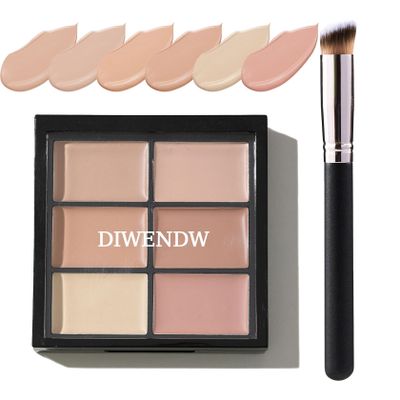6 Colors Correcting Concealer Palette,Colors Corrector Palette,Moisturizing Full Coverage Liquid Foundation Cream Contour Makeup Palette with Brush