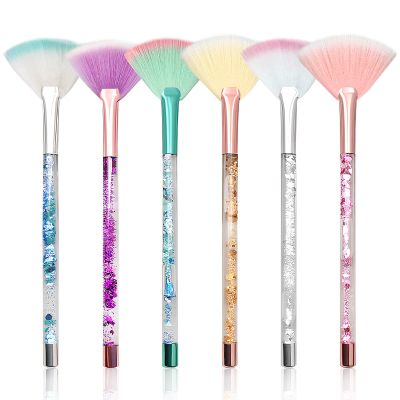 Facial Fan Brush Set with Pouch (Colorful) 6-Piece Colorful Fan Brush Set for Facial Masks with Glitter Quicksand Handles