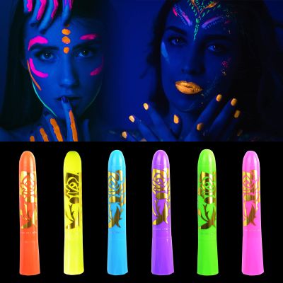6Pcs Glow in The Dark Body Face Paint Neon Glow in The Black Light UV Fluorescent Crayons Paint Sticks Makeup Kit for Adults Halloween Masquerade Mardi Gras Blacklight Birthday Party