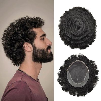 WigVivid Lace Front Afro Curl Toupee for Black Men African American Afro Kinky Curly Brazilian Human Hair Unit for Black Men Breathable Afro Mens Toupee 8x10 inch (#1 Jet Black-20mm wave)