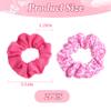 Hot Pink Chiffon Scrunchies for Hair - 2Pcs Pink Flower Satin Hair Scrunchies for Thick Curly Hair Ties Large Hair Elastic Bands Ponytail Holder Summer Hair Accessories for Women Girls Gifts view 2