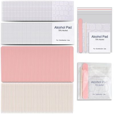 50 Set Disposable Press on Nail Tool Kit, Including 50pcs Nail File, 50pcs Adhesive Nail Tabs, 50pcs Prep Pad, 50pcs Wood Stick, 50pcs OPP Bag, Manicure Nail Prep Kit for Salon Home (50pcs-B-Pink)