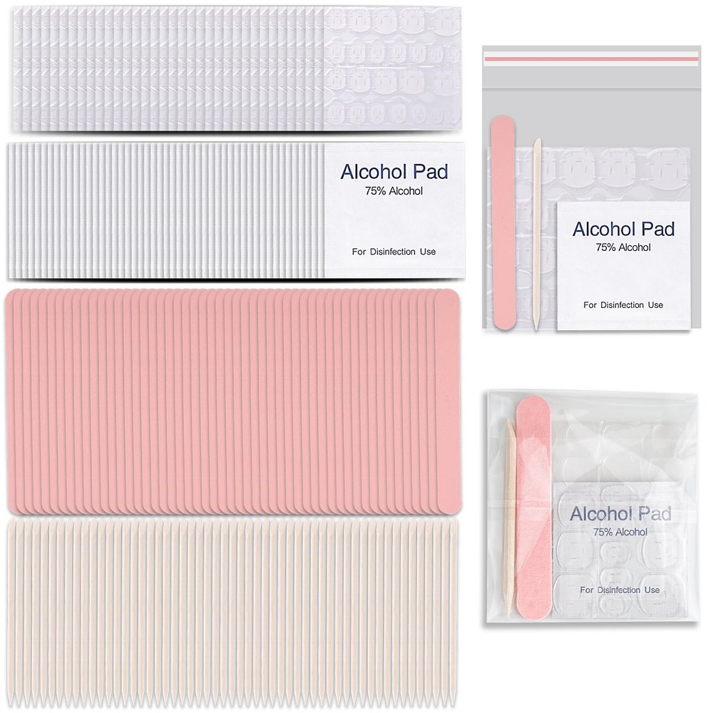50 Set Disposable Press on Nail Tool Kit, Including 50pcs Nail File, 50pcs Adhesive Nail Tabs, 50pcs Prep Pad, 50pcs Wood Stick, 50pcs OPP Bag, Manicure Nail Prep Kit for Salon Home (50pcs-B-Pink)