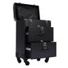 KWHXJ Aluminum Rolling Makeup Train Case, Portable Makeup Organizer Suitcase, Cosmetic Storage Box, Travel Beauty Luggage Trolley Lockable w/4 Removable Wheels & 2 Sliding Drawers (Black) view 1