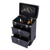 KWHXJ Aluminum Rolling Makeup Train Case, Portable Makeup Organizer Suitcase, Cosmetic Storage Box, Travel Beauty Luggage Trolley Lockable w/4 Removable Wheels & 2 Sliding Drawers (Black) view 2