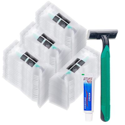 100 Count Individually Wrapped Razors in Bulk,Bulk Razors Disposable Individually Wrapped Twin Blade Disposable Shaving Razors with Shaving Cream and Clear Cap Set for Homeless,Hotel,Charity,Travel