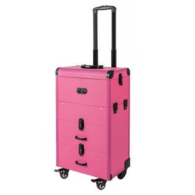 BAIODNB Rolling Case, Professional Makeup Train Case Rolling Makeup Case, Professional Cosmetology Trolley,Makeup Case with Lighted Mirror (Rose)