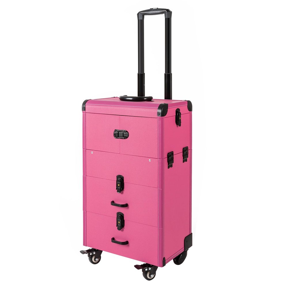 BAIODNB Rolling Case, Professional Makeup Train Case Rolling Makeup Case, Professional Cosmetology Trolley,Makeup Case with Lighted Mirror (Rose)