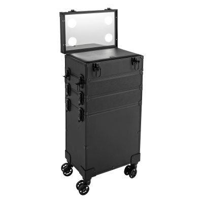 BAIODNB Rolling Makeup Case, Makeup Rolling Train Case with 4 LED Light Source, Professional Cosmetology Trolley Rolling Makeup Case, 20W Makeup Suitcase Nail Case with Wheels US Standard(5 Shelves)