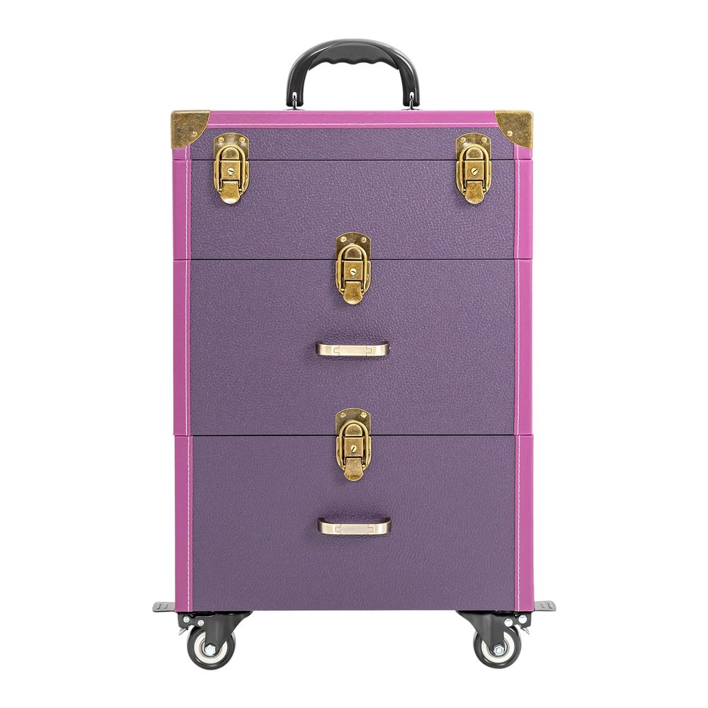 BAIODNB Professional Makeup Train Case, Rolling Makeup Case Professional Cosmetology Trolley, Makeup Case with Lighted Mirror
