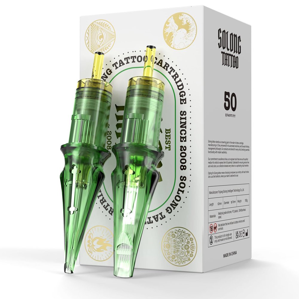 50Pcs Tattoo Needles Assorted, Solong Pro Disposable Tattoo Needles Size #10 Round Liner Round Magnum-10Pcs each of 3RL,5RL,7RL,7RM,9RM Tattoo Cartridge Needles EN01S-50KIT-Z