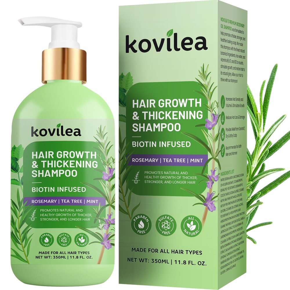 Rosemary & Biotin Hair Growth Shampoo for Women & Men, Natural Thickening & Regrowth Formula, Tea Tree Mint Strengthening Shampoo with Castor Oil - For Thinning Hair, Hair Loss, All Hair Types 10.1 Oz