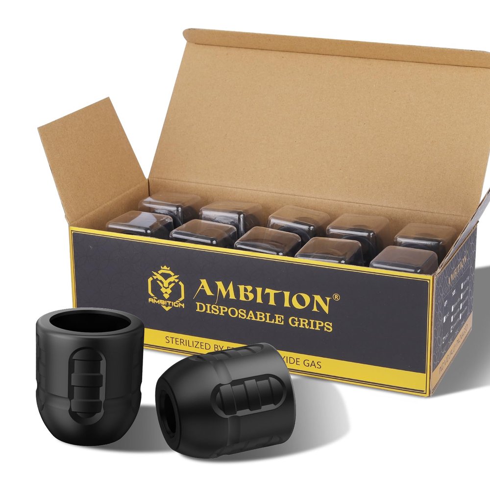 Ambition Soldier P1 Disposable Tattoo Grips - 20Pcs 32mm Tattoo Rubber Grip Cover with Click Adjust System Supply for Most Ambition Tattoo Machines, Compatible with Cheyenne Hawk Pen & Sol Nova