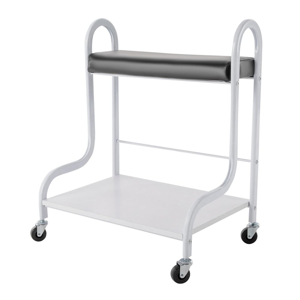 BANLICALI Foot Bath Spa Portable Trolley Cart with Wheels & Storage Rack, 220.46lbs Load Footrest Stand Cart for Foot Rest Pedicure Manicure Funiture Massage Table Salon Supplies Black+White