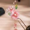 1 pcs Rabithenn Pink Peach Blossom with Leaves and Tassel Hairpin Chinese Hanfu Style Hair Fork Resin Handmade Hair Clip for Women Girls Long Hair view 1