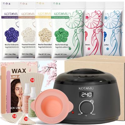 KOTAMU Waxing Kit-Professional Wax Warmer for Women& Men Hair Removal,Black Waxing Machine With Silicone Pot, Sensitive Skin Friendly Body Wax Kit Ideal for Face Bikin Brazilian Leg Home Salon