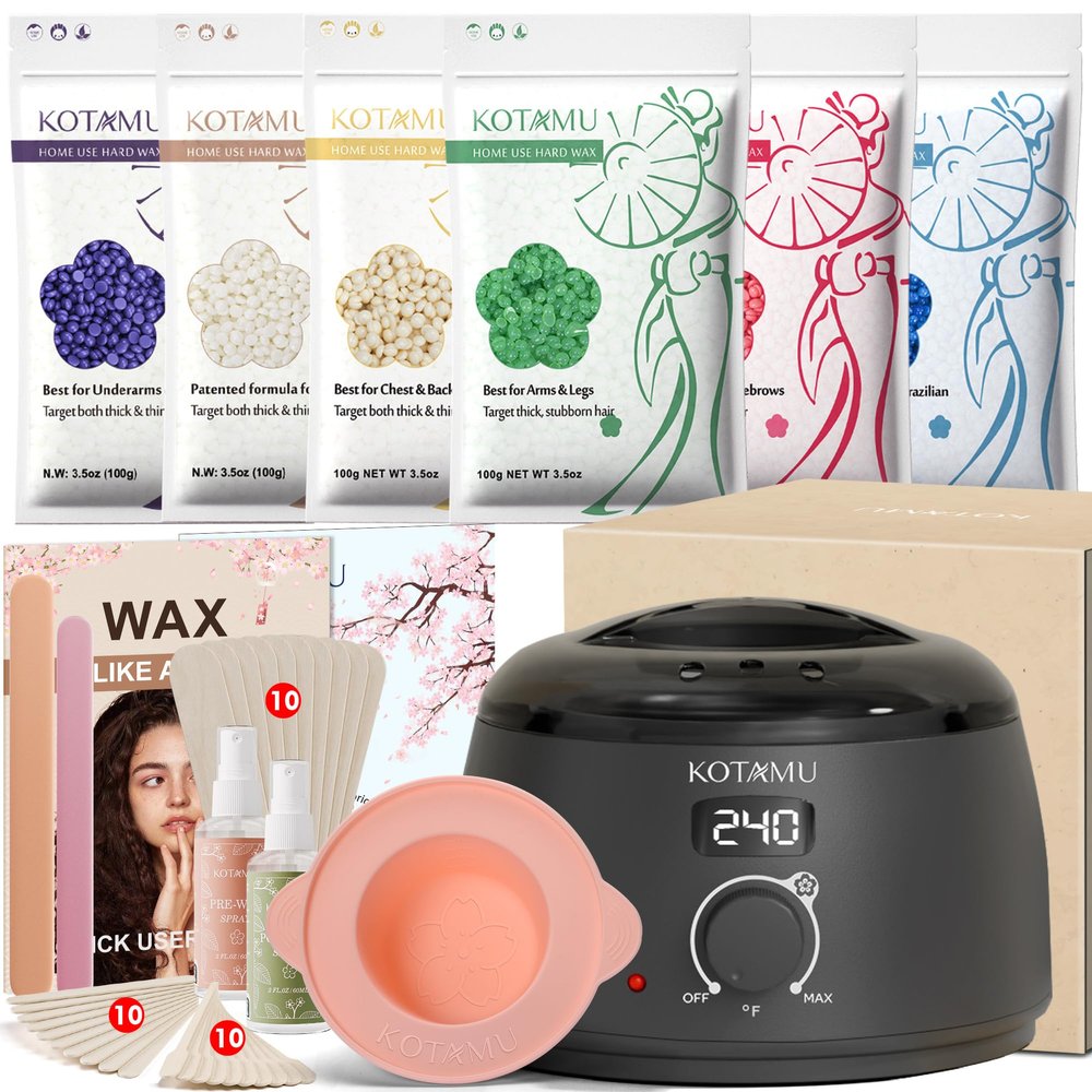 KOTAMU Waxing Kit-Professional Wax Warmer for Women& Men Hair Removal,Black Waxing Machine With Silicone Pot, Sensitive Skin Friendly Body Wax Kit Ideal for Face Bikin Brazilian Leg Home Salon