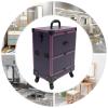 BAIODNB Rolling Makeup Train Case, Rolling Cosmetics Storage Organizer With Locks,Professional Cosmetology Trolley Makeup Suitcase with Wheels for Artists, Hairdressers, Nail Technicians (Purple) view 2