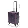 BAIODNB Rolling Makeup Train Case, Rolling Cosmetics Storage Organizer With Locks,Professional Cosmetology Trolley Makeup Suitcase with Wheels for Artists, Hairdressers, Nail Technicians (Purple) view 4