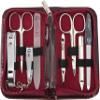 3 Swords Germany - brand quality 8 piece manicure pedicure grooming kit set synthetic leather case shiny burgundy - Made in Germany view 1