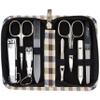 3 Swords Germany - brand quality 8 piece manicure pedicure grooming kit set synthetic leather case chequered - Made in Germany view 1