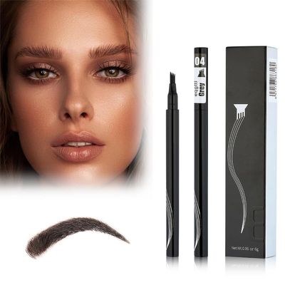 2PCS Eyebrow Microblading Pen, 2024 New 3D Waterproof Microblading Eyebrow Pencil Contouring Pen, 4 Fork Tip Magic Eyebrow Pencil, Microblading Eyebrow Pen for Natural Makeup All Day(#4-Grey)
