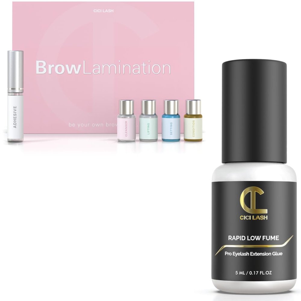 Brow Lamination Kit & Rapid Low Fume Eyelash Extension Glue | DIY Eyebrow Lamination with Keratin Conditioning | 8 Week Retention Lash Extension Glue | 1 Second Drying | Black Color | Latex Free