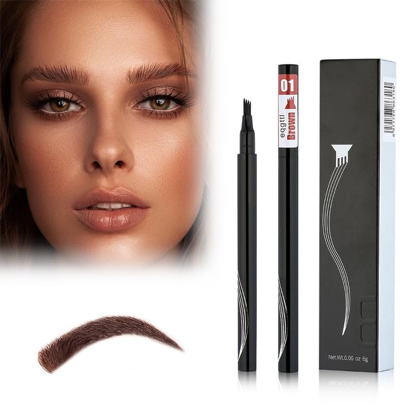 2PCS Eyebrow Microblading Pen, 2024 New 3D Waterproof Microblading Eyebrow Pencil Contouring Pen, 4 Fork Tip Magic Eyebrow Pencil, Microblading Eyebrow Pen for Natural Makeup All Day(#1-Borwn)