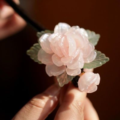 1pcs Late Spring Black Ebony wood with Peony Flower Resin Chinese Hanfu Hairpin Chopsticks,Hair Clip Hair Pin Hair Accessories for Women Girls Long Hair