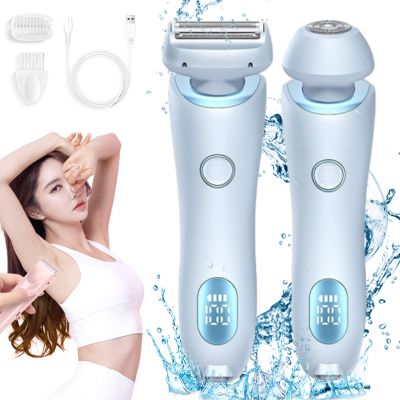 Electric Razor for Women, 2 in 1 Wet & Dry Waterproof Electric Shaver with Removable Heads,Beautibloom Razor,Electric Razors for Women Pubic Hair,Bikini Trimmer (Style A,Blue)