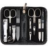 3 Swords Germany - brand quality 8 piece manicure pedicure grooming kit set synthetic leather case black silver spots - Made in Germany view 1