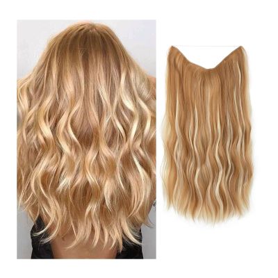 Hair Extensions Synthetic Wire Hair Extensions with 2 Removable Clips 20 Inch Wavy Curly Wire Hair Invisible Transparent Wire Extensions One Piece Hairpieces for Women Hair Extensions Clip in(Color:26