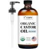 Castor Oil 100% Pure Organic Cold Pressed Unrefined Glass Bottle With Pump | USDA Certified Organic | Hexane Free Extra Virgin | For Hair Growth Eyebrows Eyelashes Skin and Castor Oil Pack Wrap | 16oz view 1