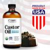 Castor Oil 100% Pure Organic Cold Pressed Unrefined Glass Bottle With Pump | USDA Certified Organic | Hexane Free Extra Virgin | For Hair Growth Eyebrows Eyelashes Skin and Castor Oil Pack Wrap | 16oz view 3