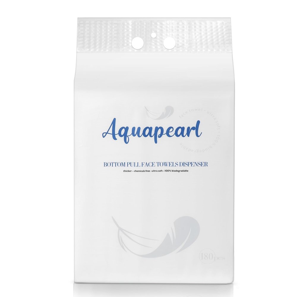 Aquapearl Face Towels XL 100% USDA Certified Biobased Ultra-Soft Disposable Face Towels, 180 Pull Wall-Mount Design, Ideal for Easy Access and High-Usage, 1 Pack