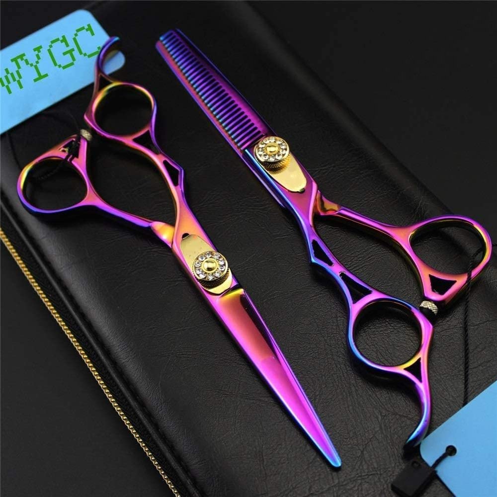 5.5" Left Hand Hairdressing Scissors,Sharp 440C Barber Hair Scissors Hair Trim and Cut Thinning Hairdressing Set for Left Handed Professional Hairdresser Colorful