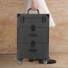 BAIODNB 3 in 1 Large Rolling Makeup Case, Aluminum Nail Travel Case Cosmetology Case, Makeup Cart Make Up Suitcase Cosmetic Trolley with Wheels for Salon Cosmetic Trolley Organizer Box (Black) view 2