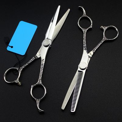 Hair Cutting Scissors, 6inch Professional Steel Scissor Openwork Cut Hair Scissors Cutting Barber Haircut thinning Shears Hairdresser Scissors(Color:Set)