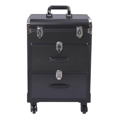 BAIODNB 3 Layers Rolling Makeup Case, Nail Travel Case Cosmetology Case, Makeup Cart Make Up Suitcase Cosmetic Trolley with Wheels (Black)