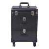 BAIODNB 3 Layers Rolling Makeup Case, Nail Travel Case Cosmetology Case, Makeup Cart Make Up Suitcase Cosmetic Trolley with Wheels (Black) view 1