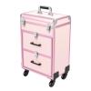 BAIODNB 3 Layers Rolling Makeup Case, Nail Travel Case Cosmetology Case, Makeup Cart Make Up Suitcase Cosmetic Trolley with Wheels (Pink) view 1