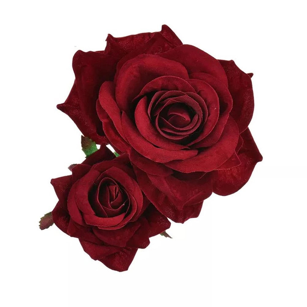 BEIYINAI Handmade Velvet Double Rose Flower Hair Clip Women Girls Wedding Flamenco Dancer Hairpins Bridal Bridesmaid Barrettes Hair Styling Tools Accessories Baby Hair Clips 6-12 Months