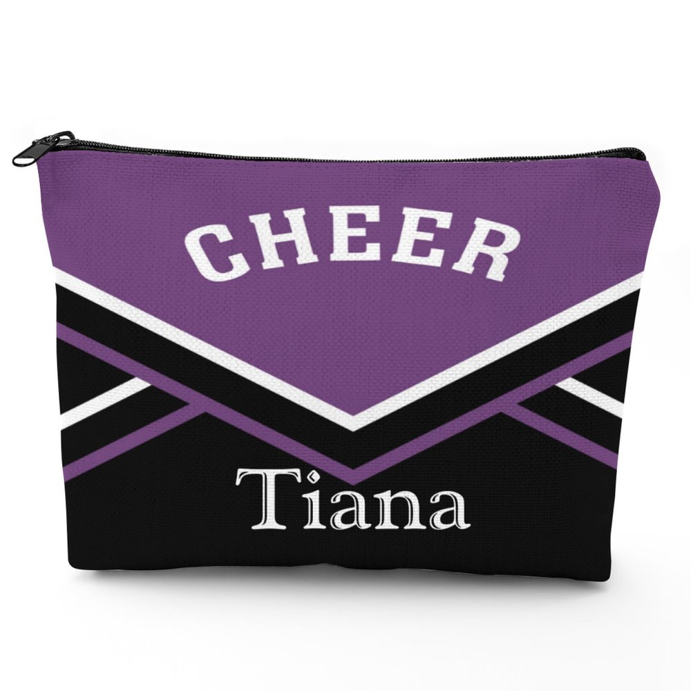 zaaprintblanket Cheer Purple Cheerleader Custom Cosmetic Bag Makeup Bag with Name Toiletry Pouch for Birthday Christmas Gifts