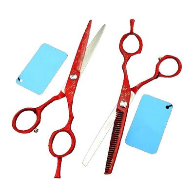Hair Cutting Scissors, 6 Inch Professional Red Hair Scissors Set Cutting Barber Haircut Scissor Thinning Shears Hairdressing Scissors
